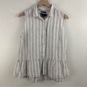 Tahari Vertical Stripe Linen Peplum Popover Top